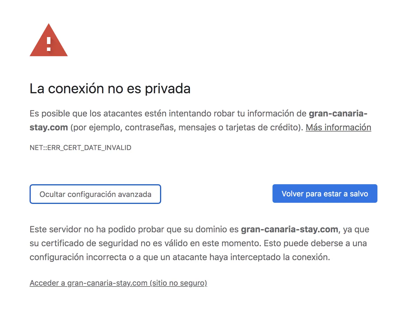 la conexion no es privada