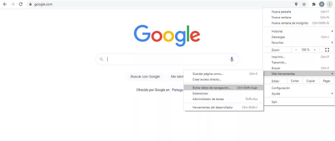 Borrar caché del navegador Chrome