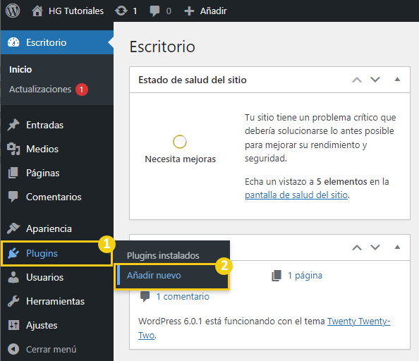 escritorio wordpress