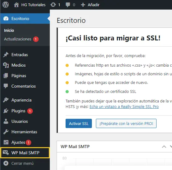 WP Mail SMTP barra lateral