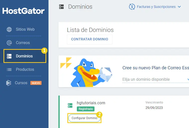 dominios > configurar dominio