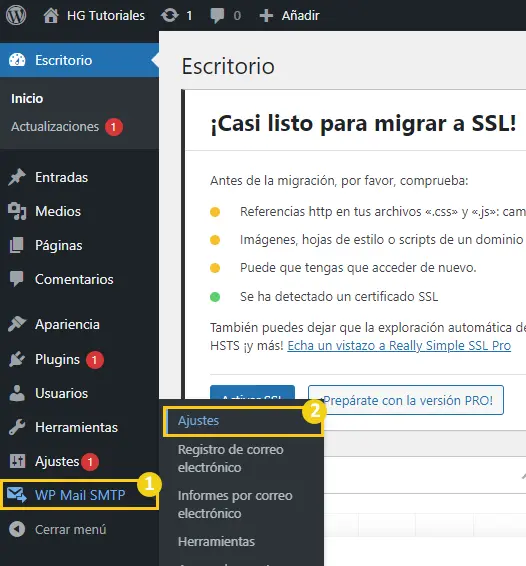 pestaña ajustes WP Mail SMTP