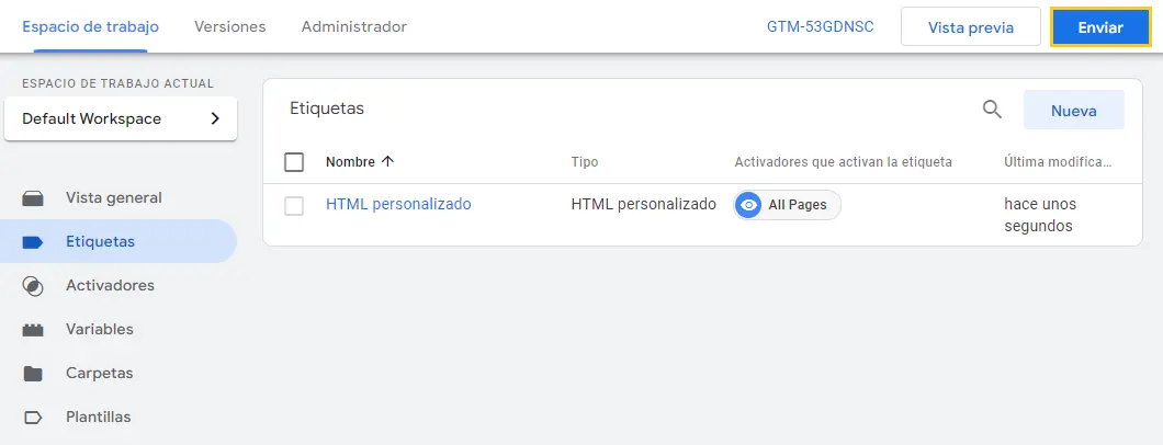 Enviar tag manager