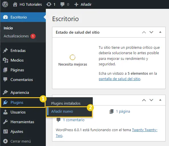 Plugins > Añadir nuevo