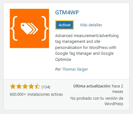 Activar GTM4WP