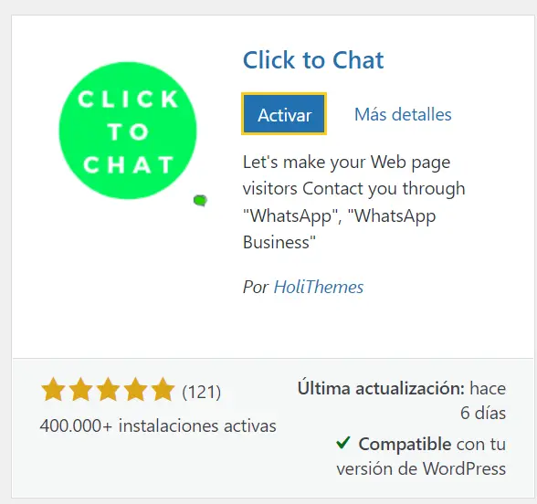 activar plugin click to chat 