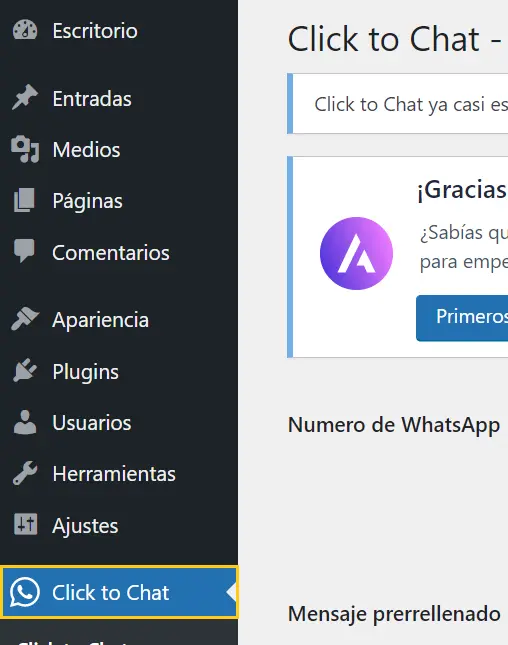 plugin Click to Chat menu