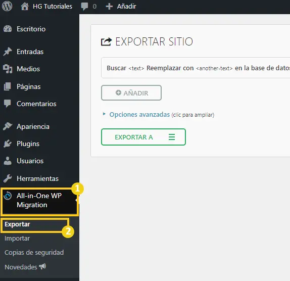 Exportar wordpress all in one wp migration