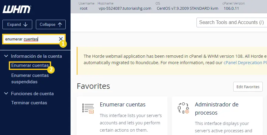 enumerar cuentas WHM