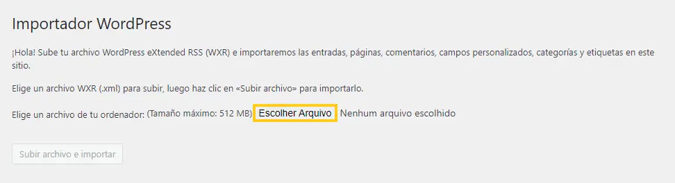 Seleccionar archivo wordpress