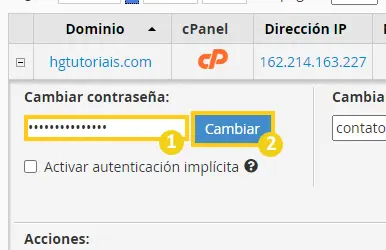 Cambiar contraseña cpanel WHM