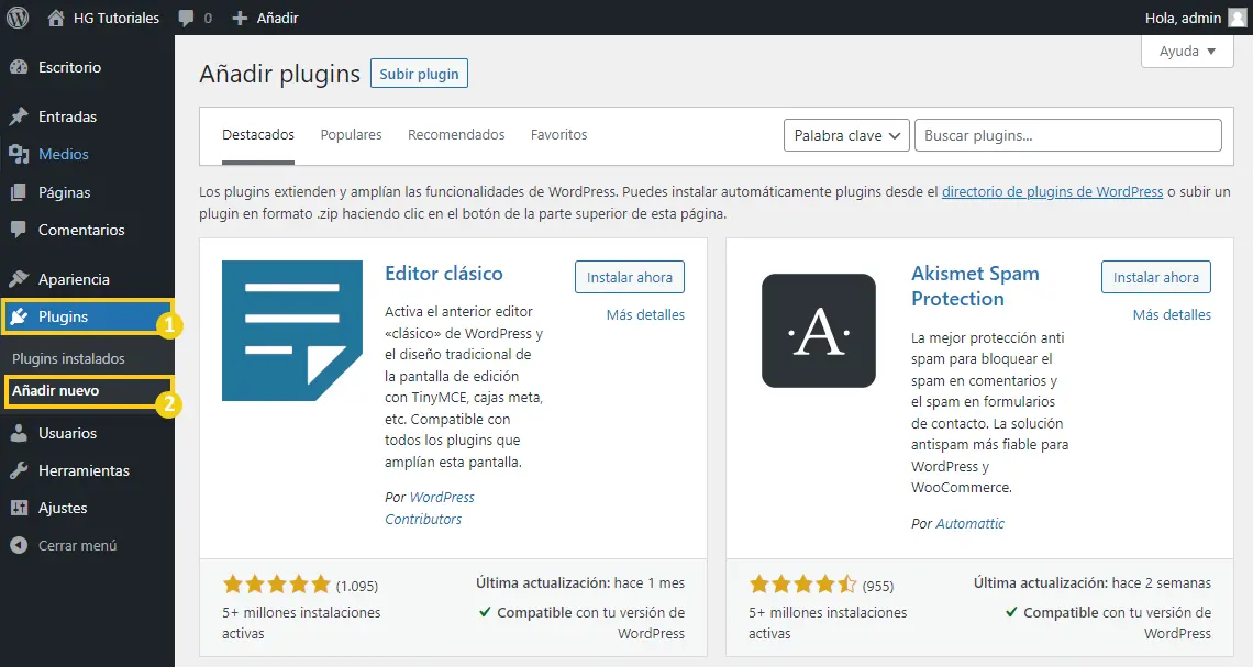 añadir nuevo plugin wordpress