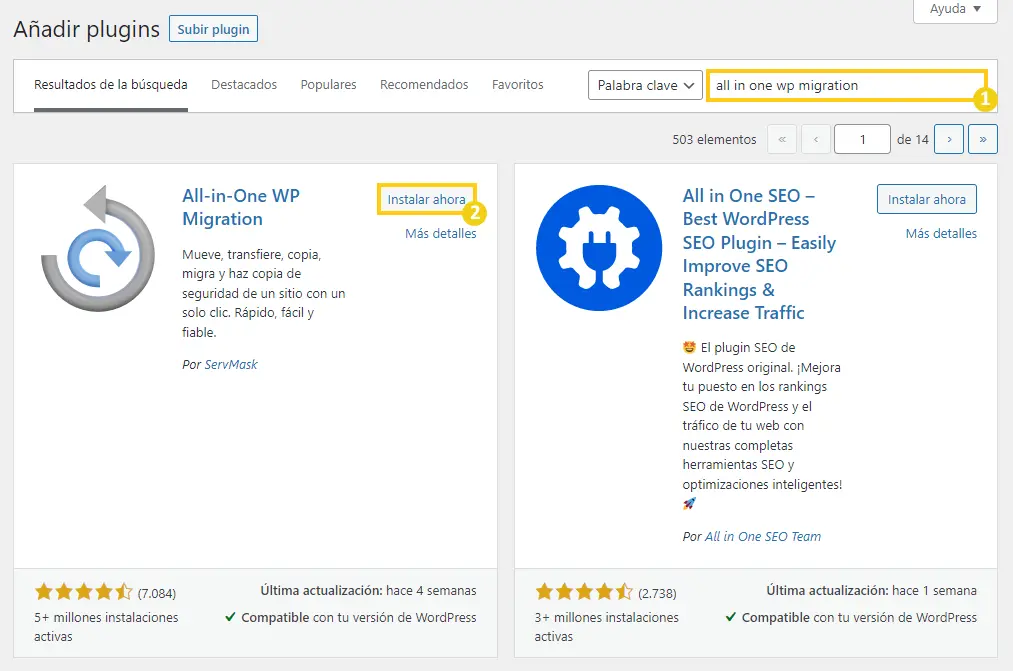 Instalar plugin all in one wp migration wordpress