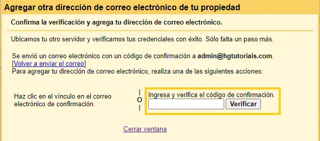 Verificar codigo de confirmación Gmail