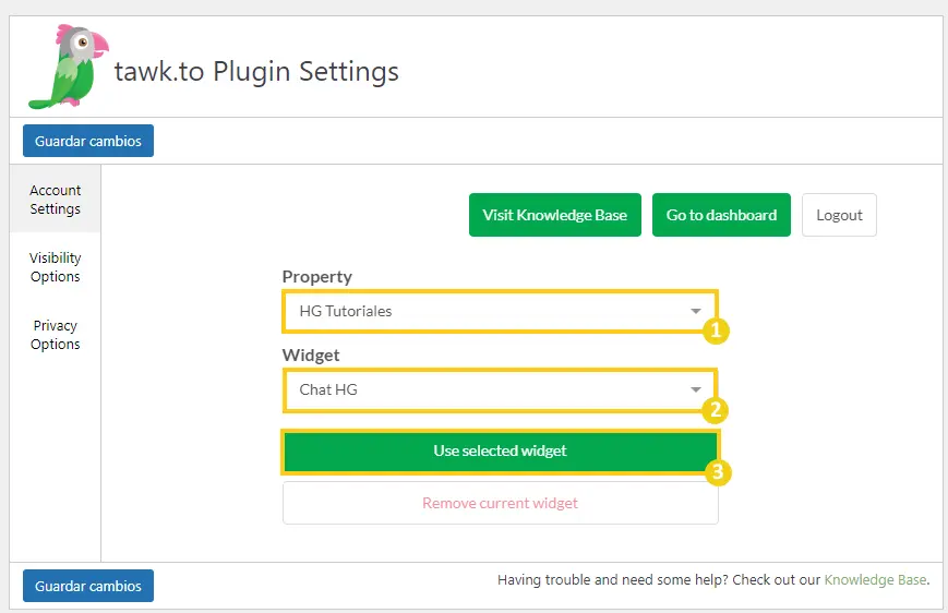 use selected widget tawk.to chat plugin wordpress