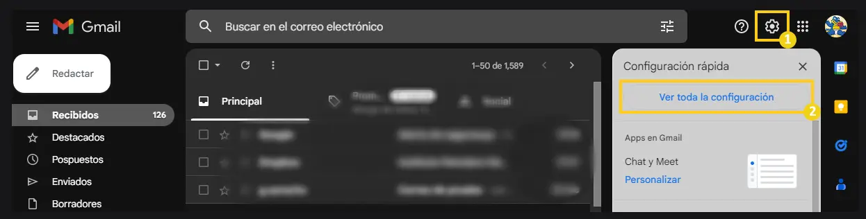 ver toda la configuración Gmail