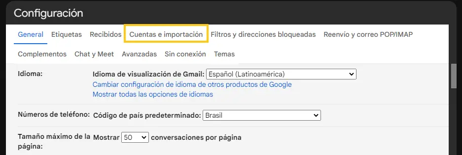 Cuentas e importación Gmail