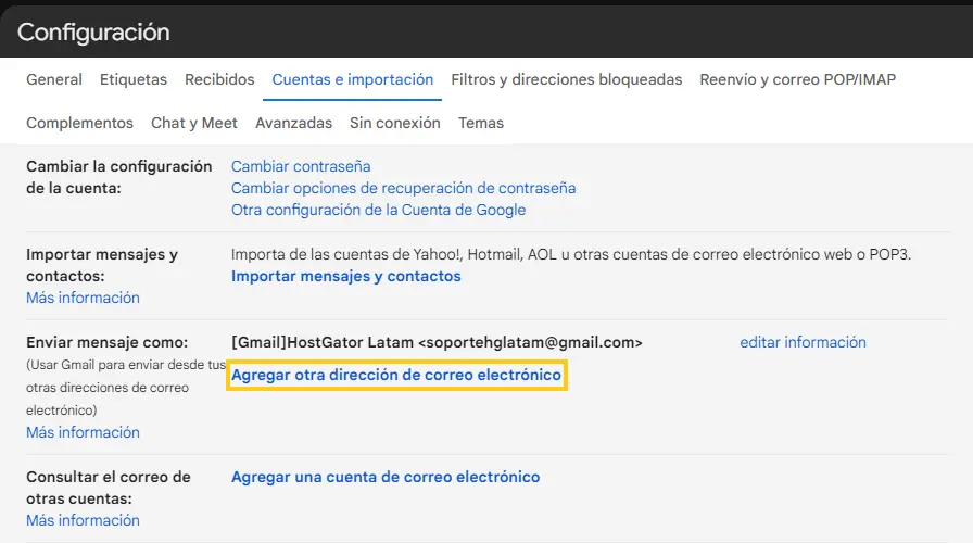 Agregar otra dirección de correo electrónico Gmail