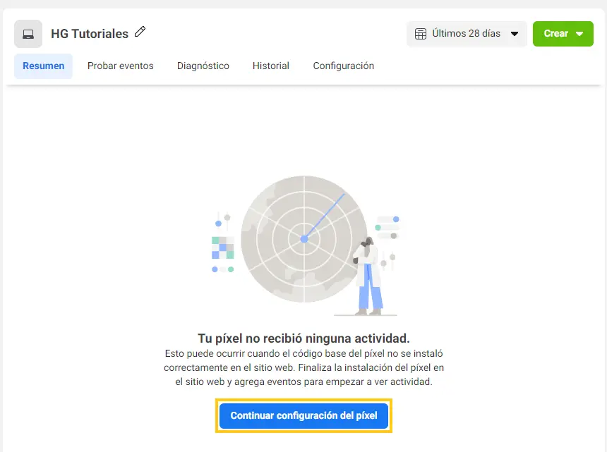 Continuar con la configuración del píxel