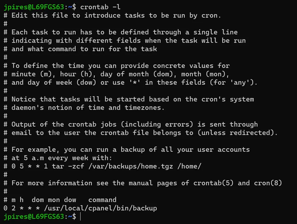 crontab -l