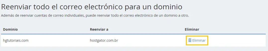 eliminar reenviador dominio