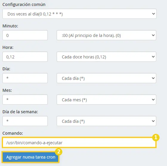 agregar nueva tarea cron cpanel