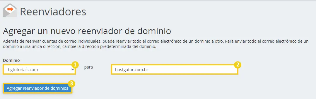 agregar reenviador domínio