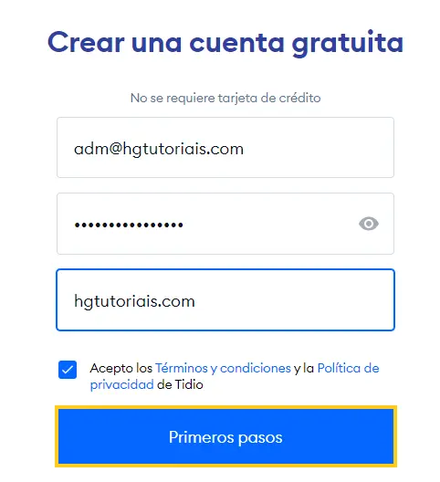 Crear una cuenta gratuita tidio