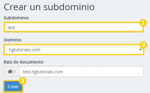 Crear un subdominio