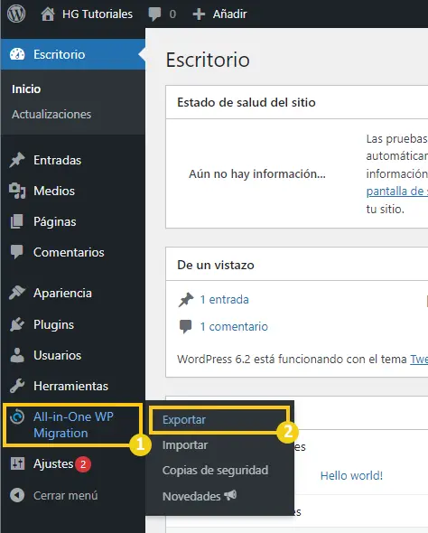 All in One WP Migration > Exportar