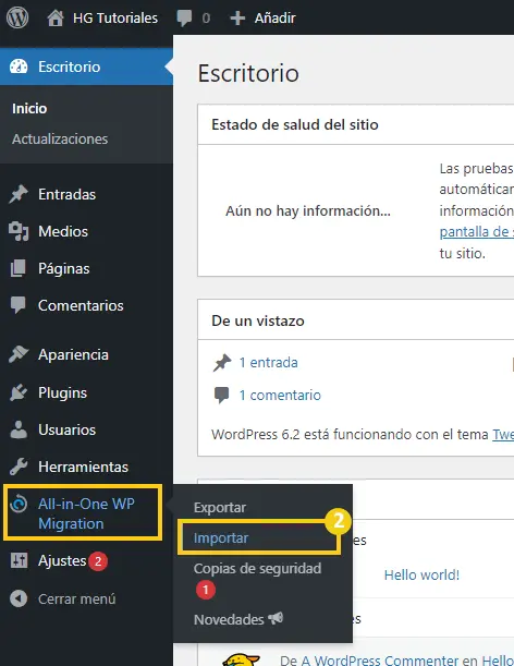 All in One WP Migration > Importar