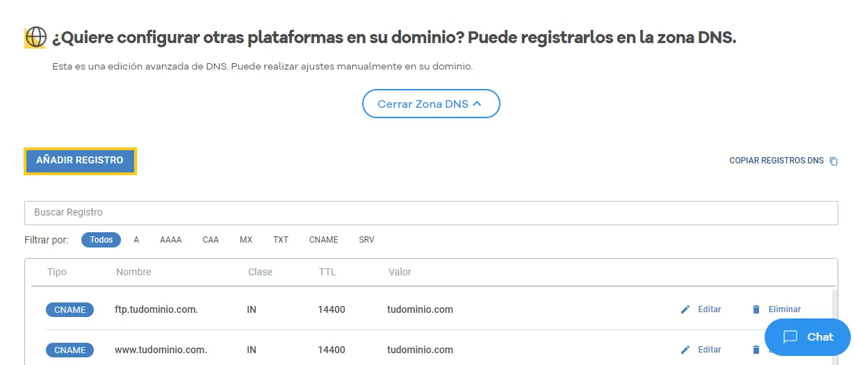 añadir registro zona