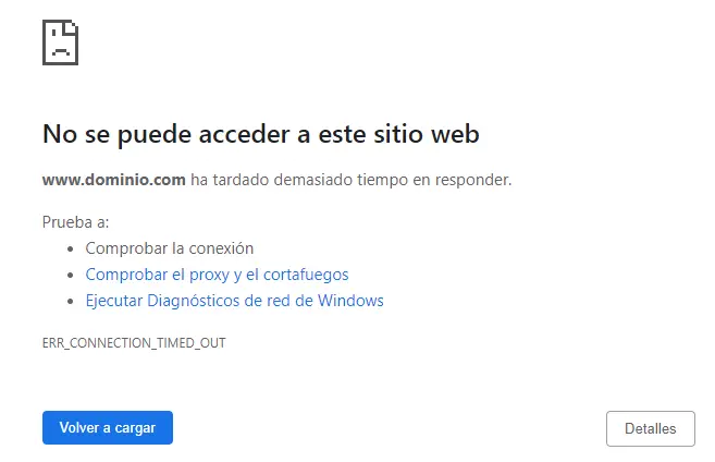 error “No se puede acceder a este sitio web”