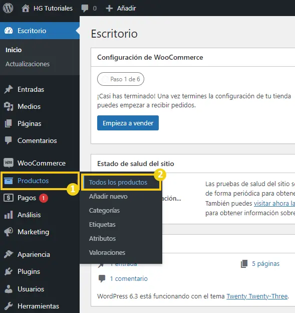 WooCommerce Productos > Todos los productos
