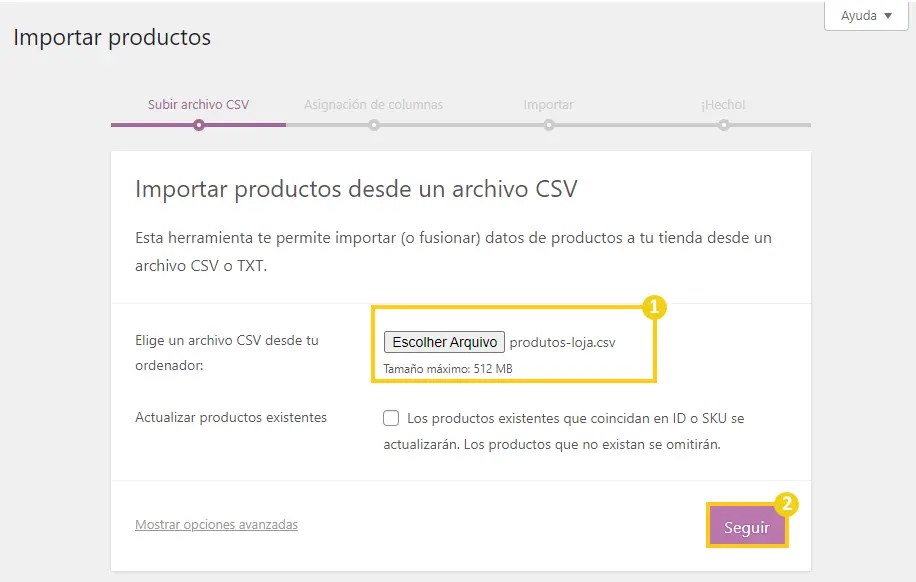 importar productos desde un archivo csv woocommerce