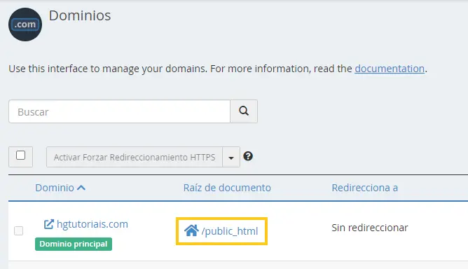 Directorio dominio cpanel