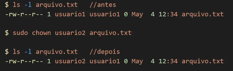 sudo chown usuario2 archivo.txt