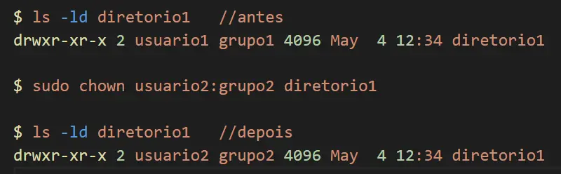 sudo chown usuario2:grupo2 archivo.txt