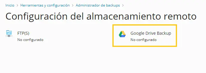 Google Drive Backup No configurado