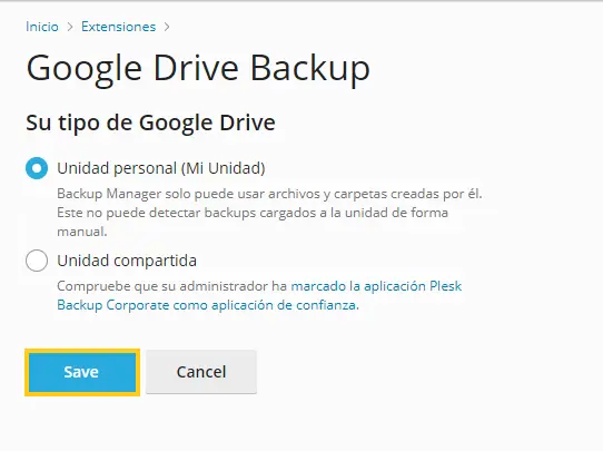 Unidad personal google drive backup