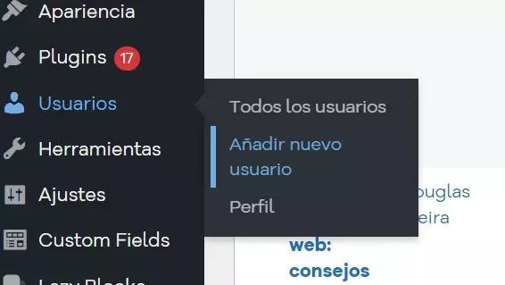 nombre de usuario en wordpress