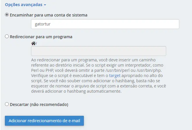 Opções avançadas de redirecionamento de e-mail