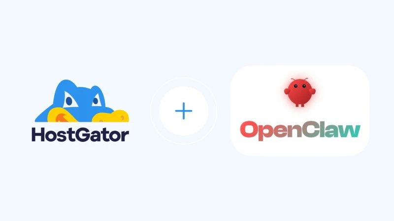 Logos das empresas HostGator e OpenClaw, representando parceria entre plataforma de hospedagem de sites e segurança digital.